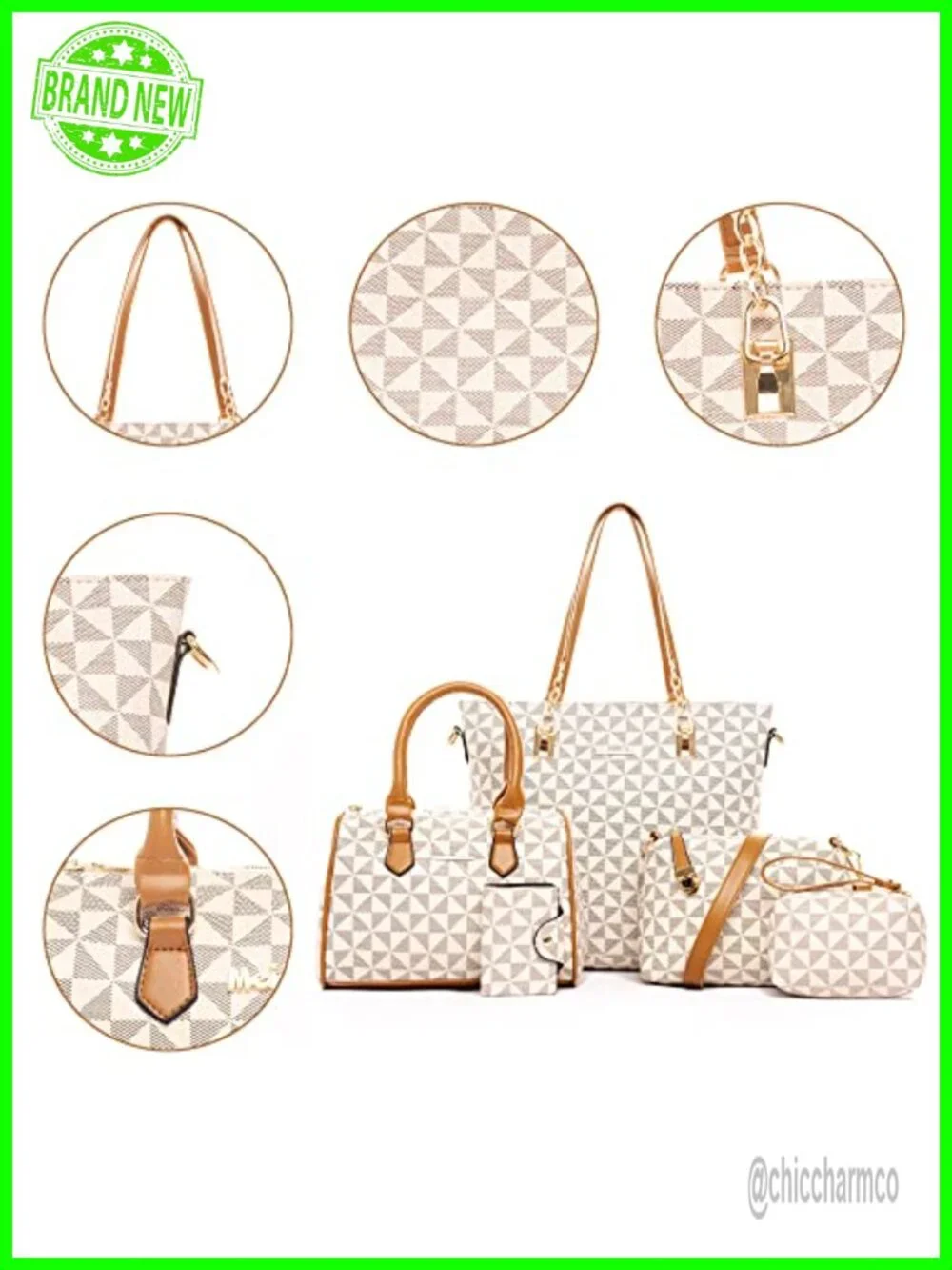 6pc Faux Leather Handbag Set Satchel Tote Shoulder Bag Clutch Purse